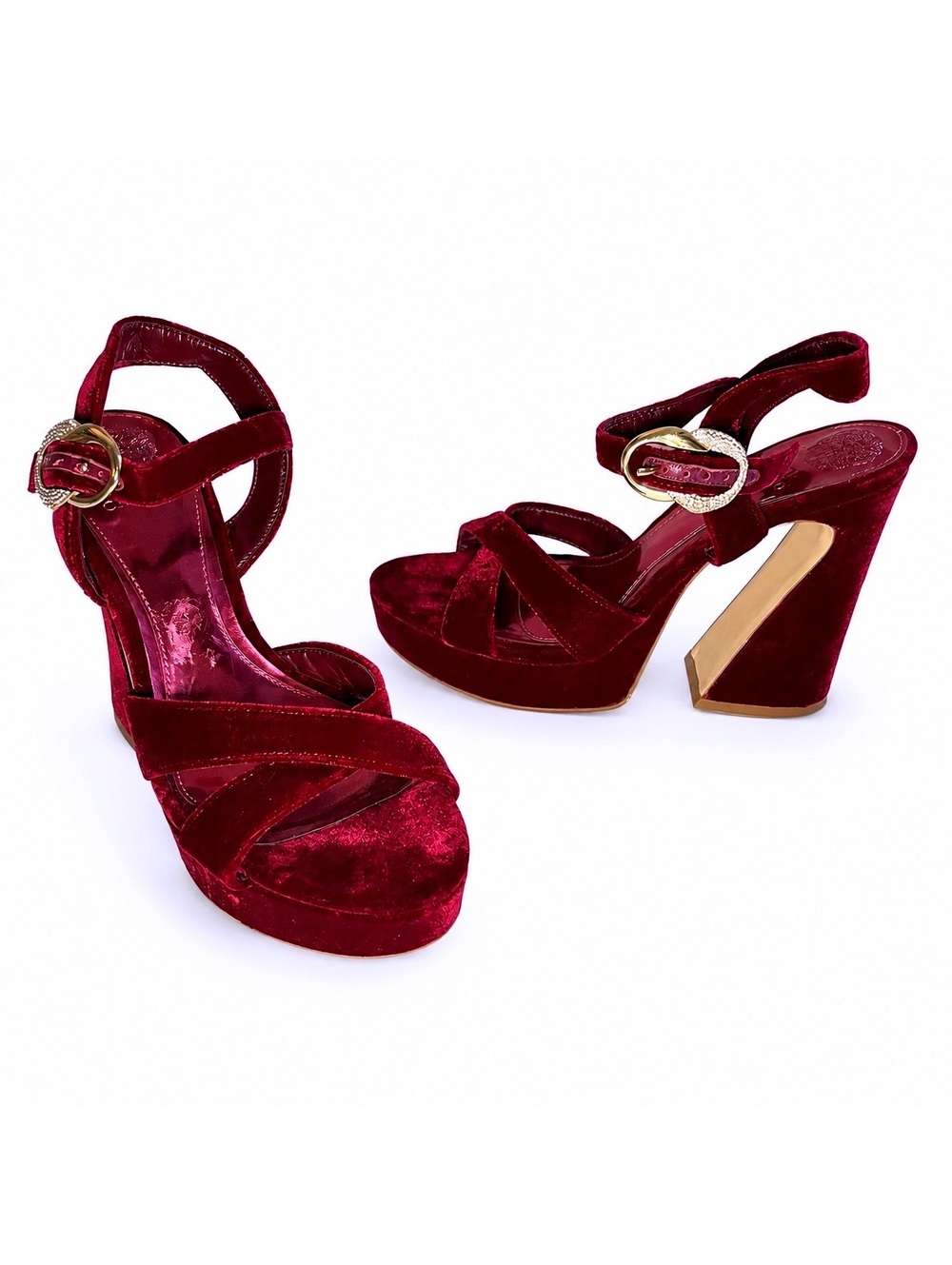 Vince Camuto Burgundy Velvet Geometric Block Heel Platform Heels Size 9